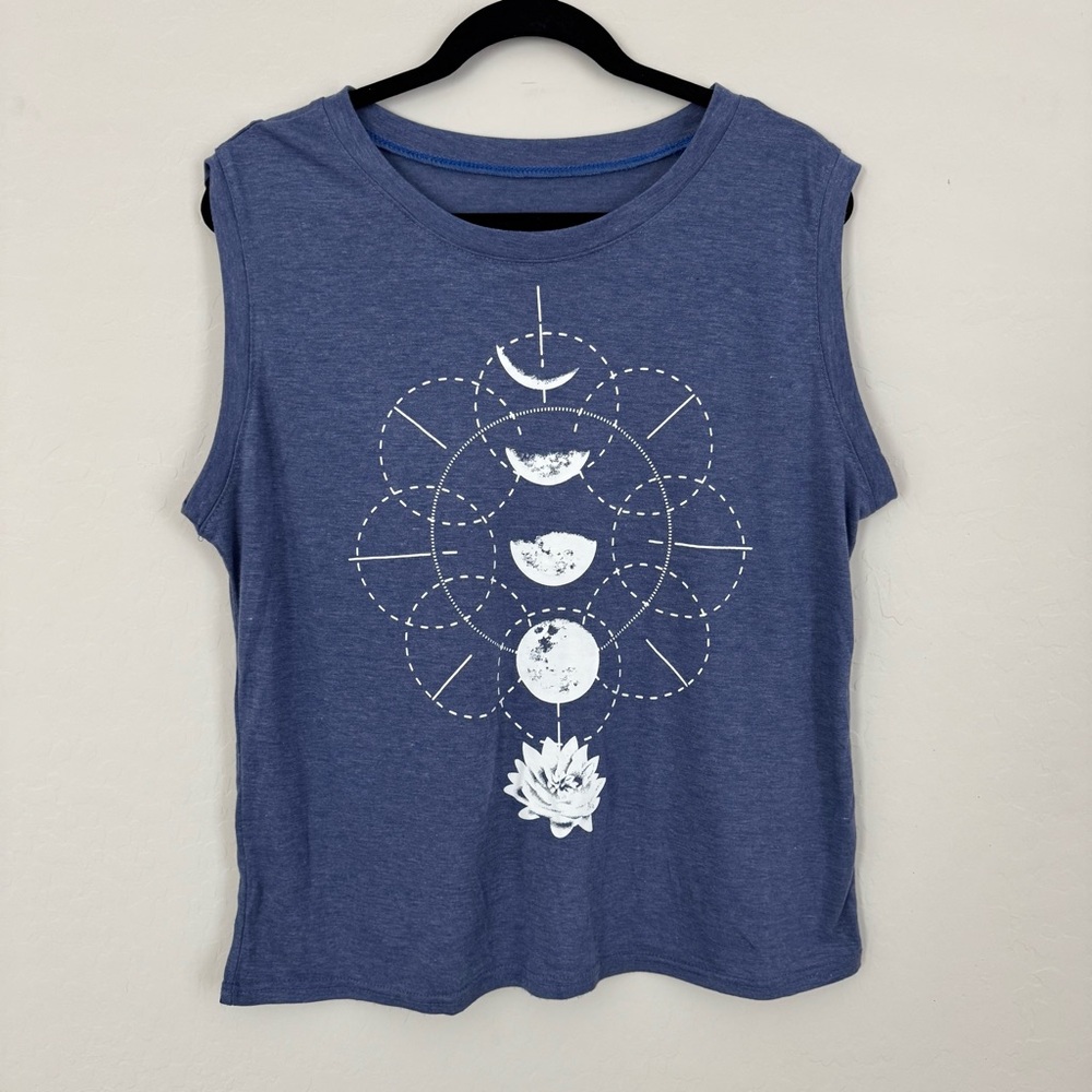 Women's Blue Sleeveless Moon Phase Lotus Top - XXL